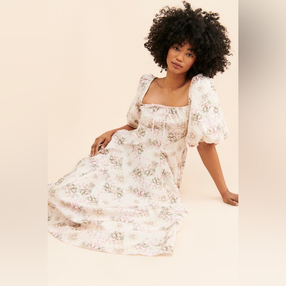 Selkie Cream Floral Midi Dress - Picture 3 of 11